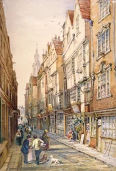 Budovy na Wych Street, včetně Rising Sun Tavern, Westminster, Londýn, c1860