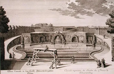 Velká kašna v zahradě knížete ze Schwarzenbergu, Vídeň, ryl Georg-Daniel Heumann (1691-1759), vydáno kolem 1724-37 (rytina) (viz také 170853)