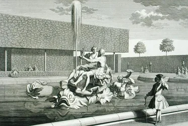 Neptunova a Thetisova fontána v paláci Belvedere ve Vídni, vyrytý Jakobem Gottliebem Thelottem (asi 1711-75), vydáno asi 1730-40 (rytina)