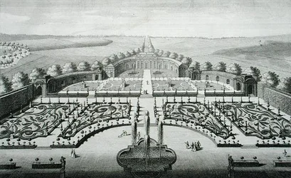Pohled na oranžerii v Geibachu, vyrytý Johann Georg Pintz (1697-1767/8)