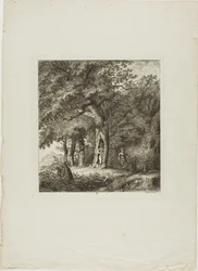 Nymfa schovávající se na stromě, osmý talíř z knihy Paysages Dédiés à M. Warelet
