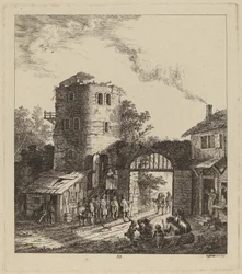 Vesničané u městské brány pozdraví hodnostáře, 1764.