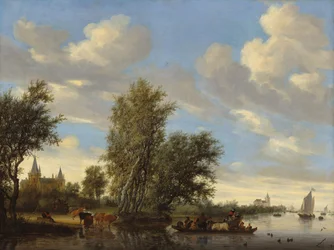 Říční krajina s trajektem, 1649.