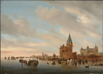 Zimní krajina s ledovými radovánkami před Capricciem z města Arnheim, 1652