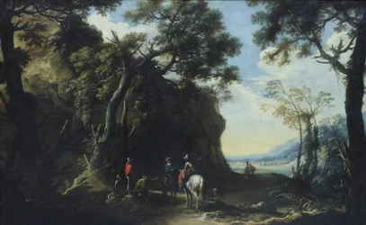Krajina s pocestnými, kteří se ptají na cestu, asi 1641 (olej na plátně)