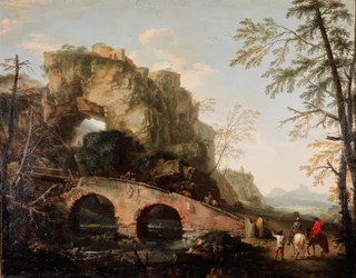 Zřícení mostu, kolem roku 1640. Rozměry 106 x 127 cm. Florencie, Palazzo Pitti, Galleria Palatina