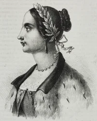 Muotokuva Laura Bassi Veratista (1711-1778), italialainen fyysikko ja akateemikko, Salvatore Puglian litografia Poliorama Pittorescosta, n:o 4, 4. syyskuuta
