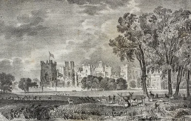 Raby Castle, Durham, Englanti, Iso-Britannia, Salvatore Puglian litografia Poliorama Pittorescosta, n:o 42, 27. toukokuuta