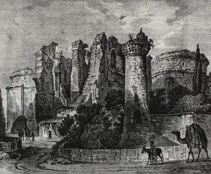 Ruiny kostela svatého Jana v Pergamonu, Turecko, litografie Salvatore Puglia z Poliorama Pittoresco, n 13, 5. listopadu