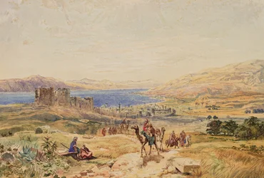 Tiberias na Galilejském jezeře, kolem roku 1850 (akvarel na papíře)