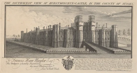 Jihozápadní pohled na hrad Herstmonceux v hrabství Sussex