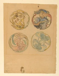 Kresba, Květinové studie (čtyři návrhy kruhových ornamentů), 1880-90