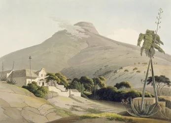 Pohled na Lví hlavu, deska 28 z knihy "Africké scenérie a zvířata", rytina autora, 1805 (akvatinta)