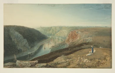 The Avon Gorge z Near Clifton Observatory, cca 1825 (akvarel a tělová barva na papíře)