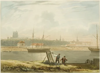 Pohled přes plovoucí přístav, cca 1825 (tužka a akvarel na papíře)