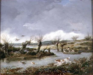 Střelba na kachnu (olej na plátně)