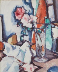 Zátiší růží a hrušek (olej na plátně)