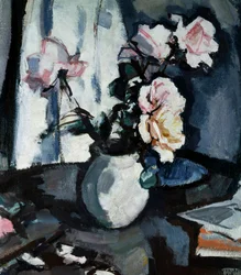 Zátiší s růžemi ve váze . Peinture de Samuel John Peploe (1871-1935 British) Collection privee