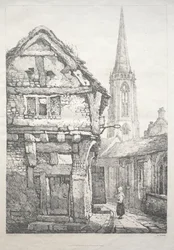 Řada starověkých budov a venkovských domků v severní Anglii: V Yorku, ulice..., 1821.