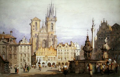 Praha (akvarel s tělovou barvou na papíře)