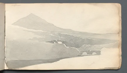 Sketchbook: Mountainous Landscape with Bridge, 1814.