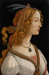 Idealizovaný portrét dámy (Portrét Simonetty Vespucci jako nymfy), kolem 1480-85 (tempera a olej na panelu)