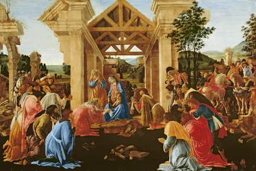 Klanění tří králů, kolem 1478-82 (tempera a olej na panelu)