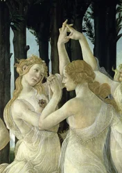Detail dvou ze Tří Grácií, z tempery Primavera na detail panelu 558
