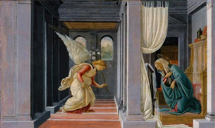 The Annunciation, c.1485 (tempera a zlato na dřevě)