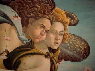 Zrození Venuše detail dvou vánků, 1478, Olej na plátně