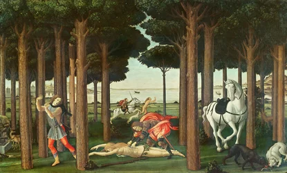 Vyvržení pronásledované ženy: scéna II z Příběhu Nastagia degli Onesti, kolem 1483