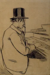 Portrét Erika Satieho 1866-1925 hrajícího na harmonium