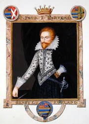 Portrét Henryho Mannerse († 1563) 2. hrabě z Rutlandu z „Memoárů dvora královny Alžběty“, vydané v roce 1825 (akvarel a kvaš na papíře)