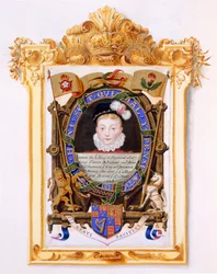 Portrét Jakuba VI. ze Skotska (1566-1625) Později Jakub I. z Anglie jako chlapec kolem roku 1574 z „Paměti dvora královny Alžběty“, vydané v roce 1825 (wc a kvaš na papíře)