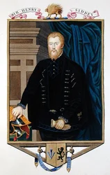 Portrét sira Henryho Sidneyho (1529-86) z „Paměti dvora královny Alžběty“, vydané v roce 1825 (akvarel a kvaš na papíře)