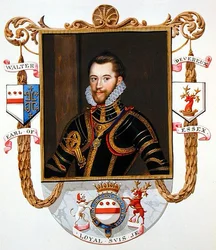 Portrét Waltera Devereuxe (1541-76) 1. hraběte z Essexu z „Paměti dvora královny Alžběty“, vydané v roce 1825 (akvarel a kvaš na papíře)