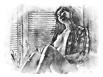 Nahá žena v kostkované košili