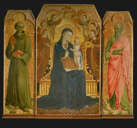 Polyptych. Uprostřed: Madona s dítětem obklopené ...