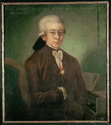 Mozart jako rytíř zlaté ostruhy ... (olej na plátně)