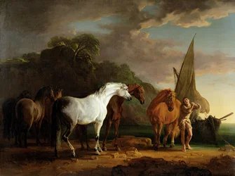 Gulliver na posledním odchodu ze země Houyhnhnmů, kolem roku 1769