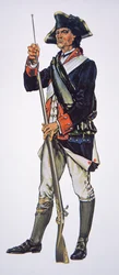 Americká válka za nezávislost voják (amerického) Pennsylvania State Regiment (akvarel na papíře)