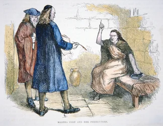 Martha Coreyová je obviněna z čarodějnictví během salemských čarodějnických procesů v roce 1692