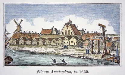 Nový Amsterdam, pozdější New York, na ostrově Manhattan, podle pohledu vydaného roku 1659