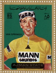 Razítko SAE představující cyklistu Hermana Van Springela (Ne 1943).