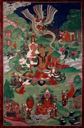 Epizoda Buddhova života: účes. Gobelín. Paříž, Guimetovo muzeum, Národní muzeum asijského umění