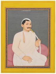 Sedící portrét Ram Chandra Lahiri, Dewan z Cooch Bewar (1829 - 1842, asi 1840 (neprůhledné pigmenty zvýrazněné zlatem na papíře)