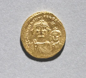 Solidus s Heracliem a jeho synem Heracliem Constantinem (avers), c.616-625 (zlato) (viz CVL 499741 pro rub)