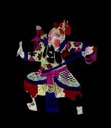 Postava z Pekingské opery. Malované vystřihování papíru neboli "Jian Zhi", čínské lidové umění, Peking.