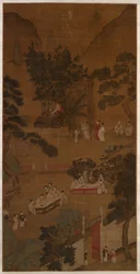 Elegant Gathering in the Western Garden, cca 1600 (inkoust a barva na hedvábí)