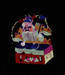 Mužský znak, čínské božstvo. Malované vystřihování papíru neboli "Jian Zhi", čínské lidové umění, Peking.